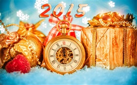 2015 Año Nuevo, el reloj y regalos HD fondos de pantalla