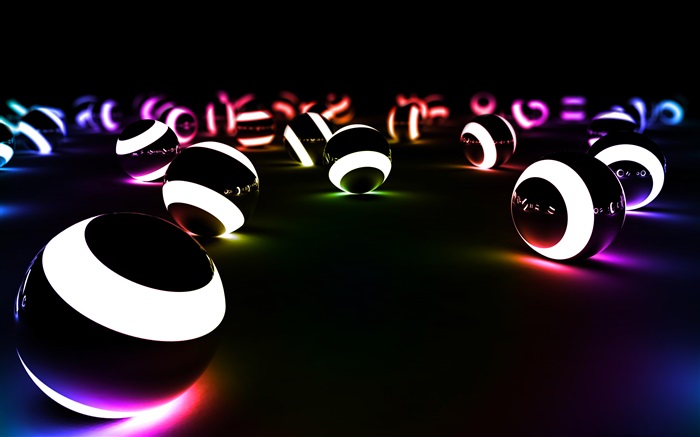 Bolas de 3D, blanco oscuro, luces Fondos de pantalla, imagen