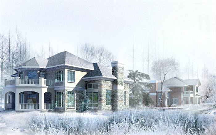 3D diseño, casa, invierno, nieve Fondos de pantalla, imagen