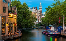 Amsterdam, Nederland, ciudad, casas, río HD fondos de pantalla