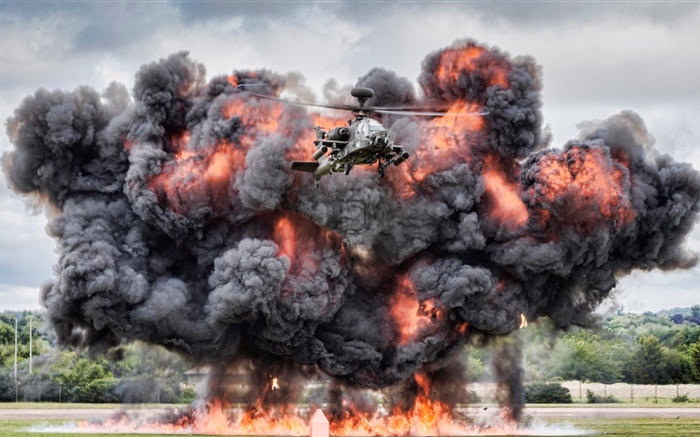 Helicóptero Apache AH-64, lucha, explosión Fondos de pantalla, imagen