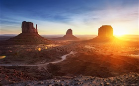 Arizona, Monument Valley, EE.UU., puesta del sol, montañas, desierto