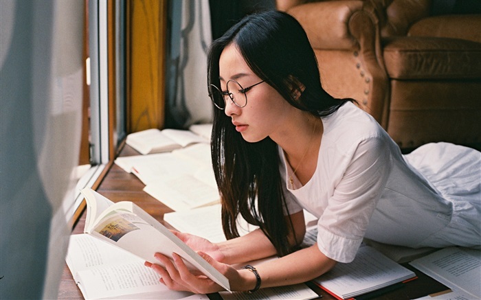 Libro de lectura de la muchacha asiática Fondos de pantalla, imagen