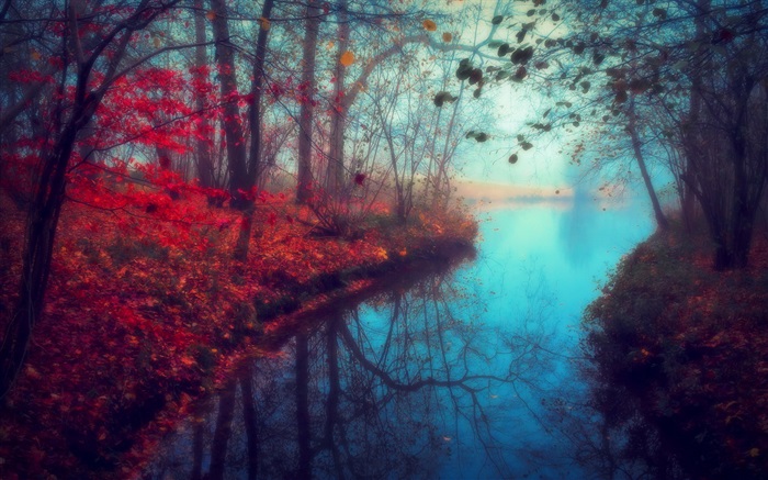 Hermoso paisaje de la naturaleza, otoño, río, árboles, hojas rojas Fondos de pantalla, imagen