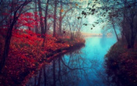Hermoso paisaje de la naturaleza, otoño, río, árboles, hojas rojas HD fondos de pantalla