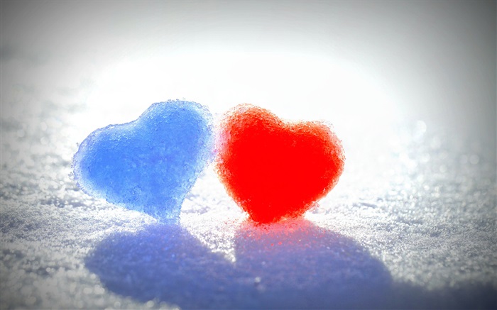 Azul y corazones rojos del amor en la nieve Fondos de pantalla, imagen