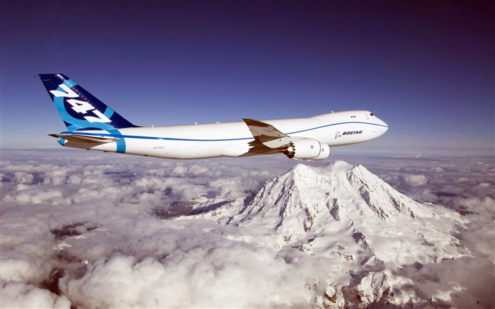 Boeing 747 aviones, montaña, nubes Fondos de pantalla, imagen