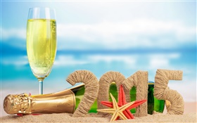 champán, estrellas de mar, arena, Año 2015 HD fondos de pantalla