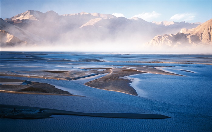 China paisaje, lago, montañas, niebla Fondos de pantalla, imagen