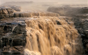 Paisaje chino, Río Amarillo, cascadas HD fondos de pantalla