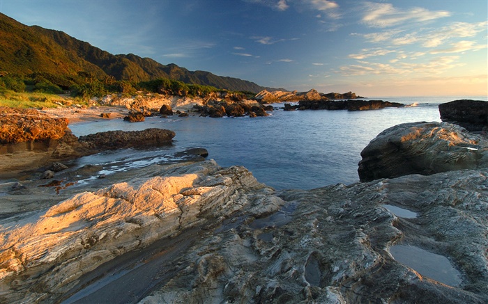 Costa, rocas, mar, atardecer Fondos de pantalla, imagen