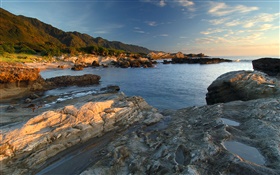 Costa, rocas, mar, atardecer HD fondos de pantalla