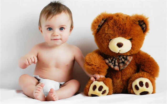 lindo bebé y oso de peluche Fondos de pantalla, imagen