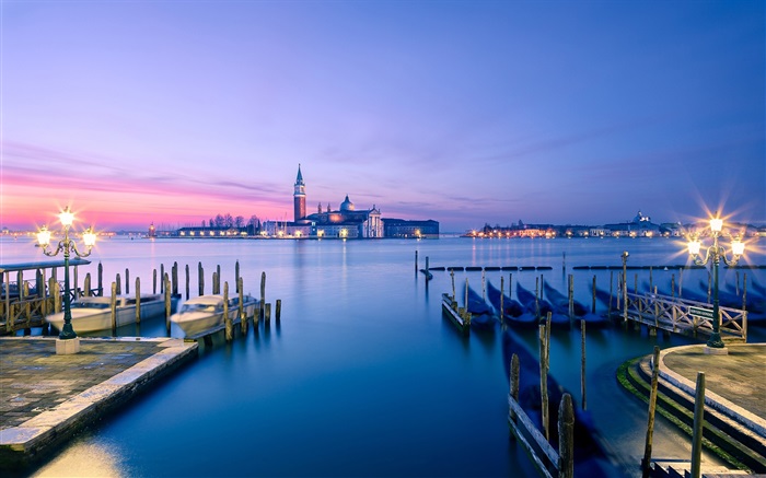 Paisaje Anochecer Venecia, puerto deportivo Fondos de pantalla, imagen