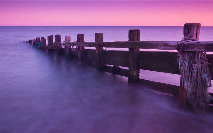 Valla, mar, puesta del sol Fondos de pantalla, imagen