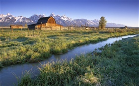 Parque Nacional Grand Teton, Wyoming, EE.UU., río, casa, hierba