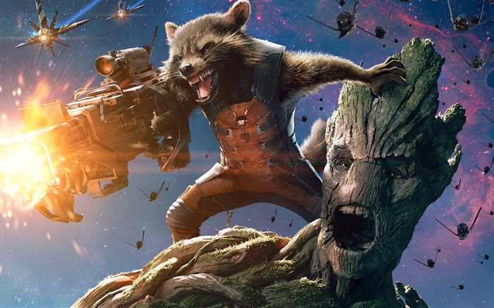 Guardianes de la Galaxia, 2014 película, mapache y el árbol de hombre Fondos de pantalla, imagen