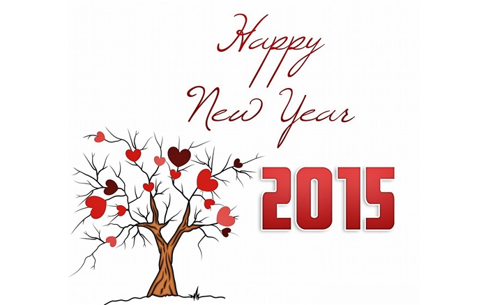 Feliz Año Nuevo 2015, los corazones del amor del árbol Fondos de pantalla, imagen