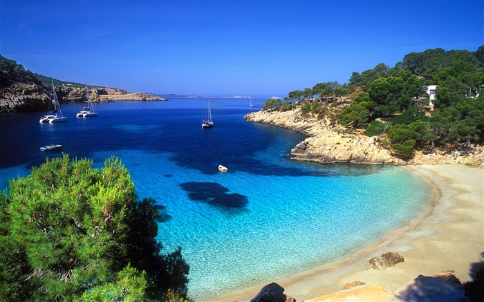 Ibiza, España, costa, mar, barcos Fondos de pantalla, imagen