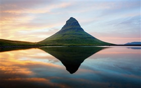 Islandia, volcán extinto, puesta del sol, mar HD fondos de pantalla
