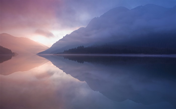 Lago, montaña, niebla, reflexión del agua Fondos de pantalla, imagen
