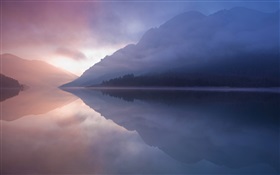Lago, montaña, niebla, reflexión del agua HD fondos de pantalla