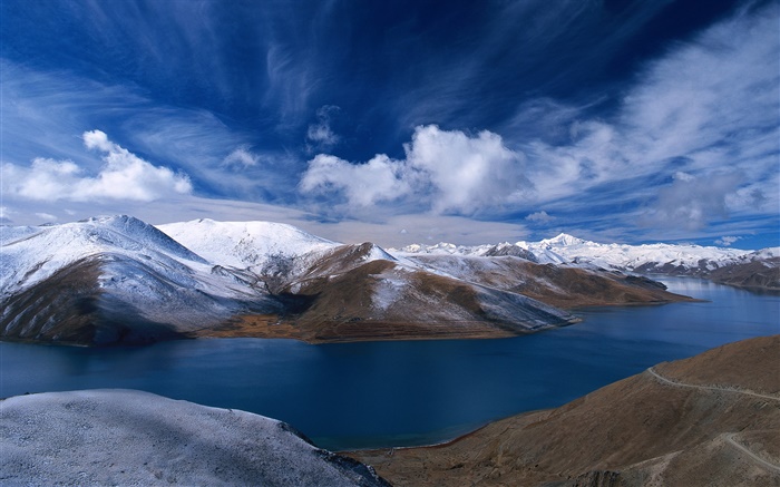 Río, montañas, cielo azul, China Fondos de pantalla, imagen