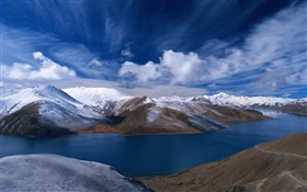Río, montañas, cielo azul, China HD fondos de pantalla