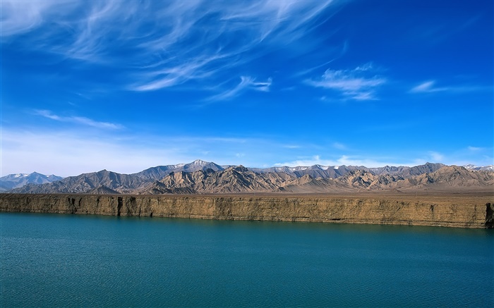 Río, montañas, cielo azul, acantilado, China paisaje Fondos de pantalla, imagen