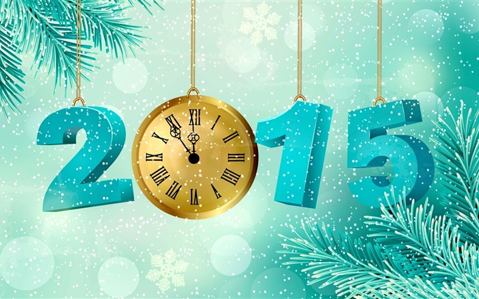 Copo de nieve, reloj, ramitas de pino, Año Nuevo 2015 Fondos de pantalla, imagen