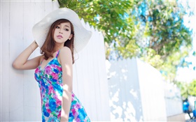 Verano azul falda de la muchacha asiática HD fondos de pantalla