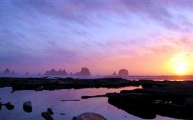 Puesta de sol, mar, rocas HD fondos de pantalla