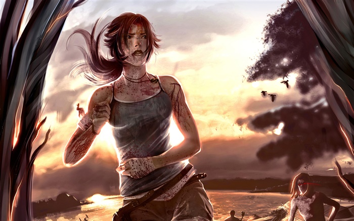 Tomb Raider, Lara Croft, la puesta del sol Fondos de pantalla, imagen
