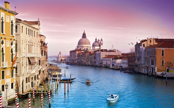 Ciudad turística, Venecia, barcos, río, casa Fondos de pantalla, imagen