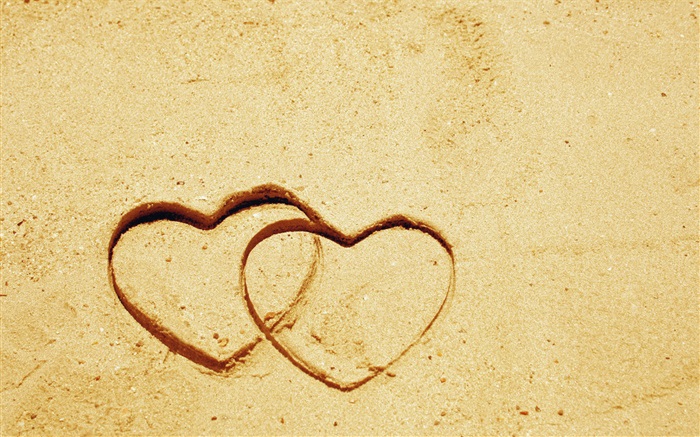 Dos corazones del amor en la arena Fondos de pantalla, imagen