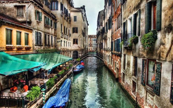 Paisaje de Venecia, río, casa Fondos de pantalla, imagen