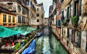 Paisaje de Venecia, río, casa