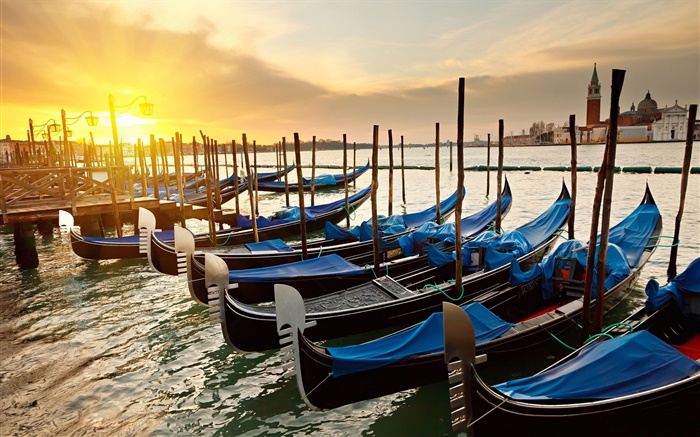 Venecia puesta de sol, barcos, río Fondos de pantalla, imagen