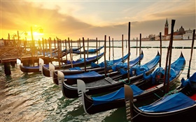 Venecia puesta de sol, barcos, río HD fondos de pantalla
