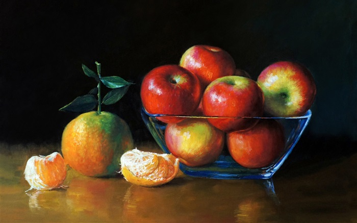 Pintura de la acuarela, las manzanas y las naranjas Fondos de pantalla, imagen