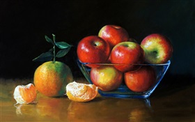 Pintura de la acuarela, las manzanas y las naranjas HD fondos de pantalla