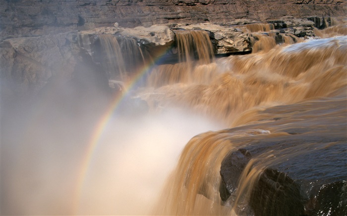 Río Amarillo, cascada, arco iris, China Fondos de pantalla, imagen