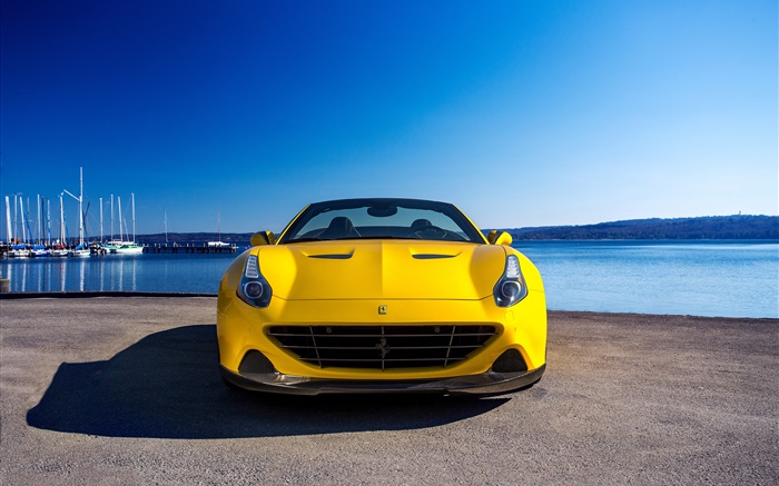 2015 Ferrari vista frontal superdeportivo amarilla Fondos de pantalla, imagen