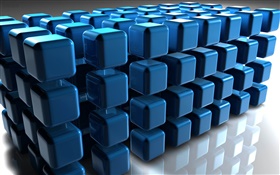 Cubo azul 3D, baja reflexión