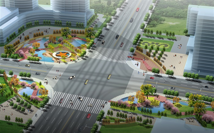 Diseño en 3D, el trazado de las vías urbanas y verde Fondos de pantalla, imagen