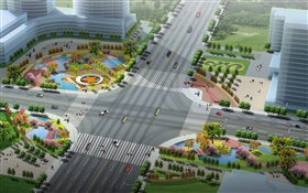Diseño en 3D, el trazado de las vías urbanas y verde HD fondos de pantalla