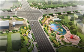 Diseño en 3D, el tráfico vial urbano, parques verdes HD fondos de pantalla