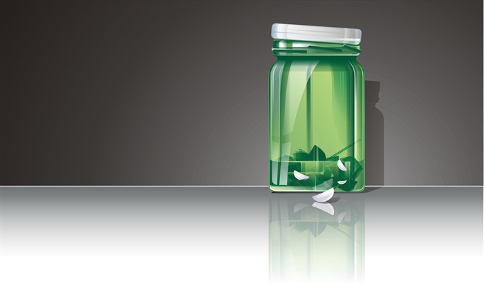 Botella de vidrio verde 3D Fondos de pantalla, imagen