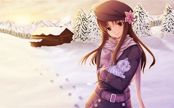 Muchacha del Anime en el invierno Fondos de pantalla, imagen