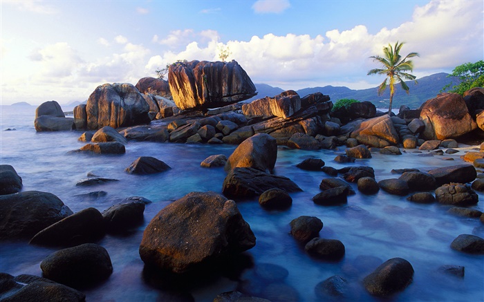 Anse Soleil, Mahe, Seychelles, piedras, costa Fondos de pantalla, imagen